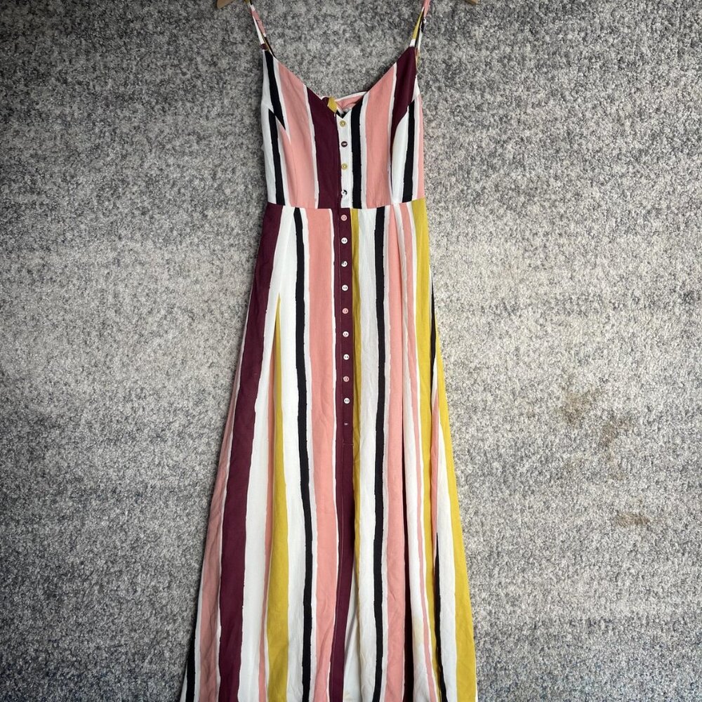 Lulus Dress Womens Small Multicolor‎ Stripe Emma Maxi Button Front Spaghetti